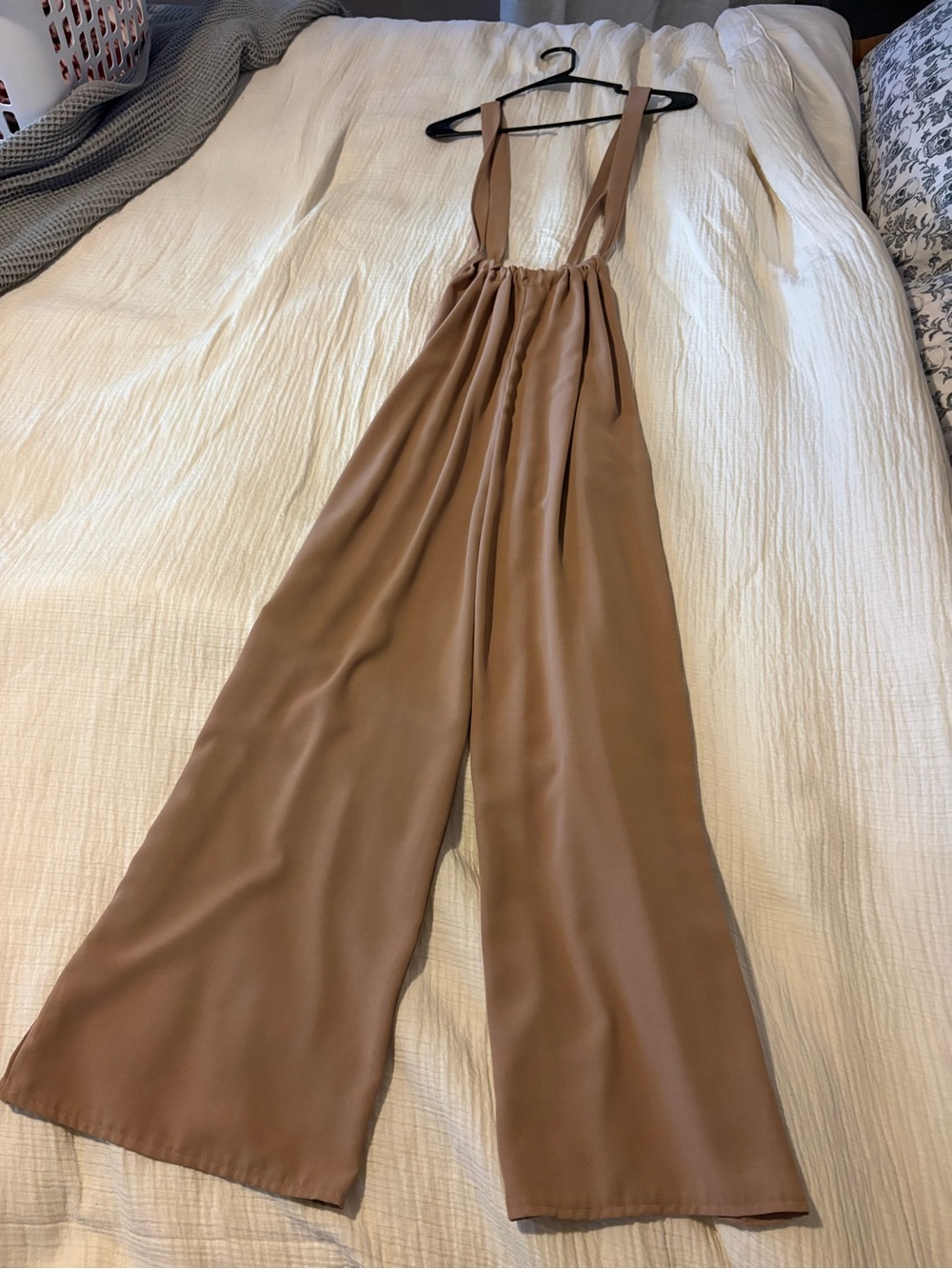 Wide-Leg Suspender Jumpsuit in Camel